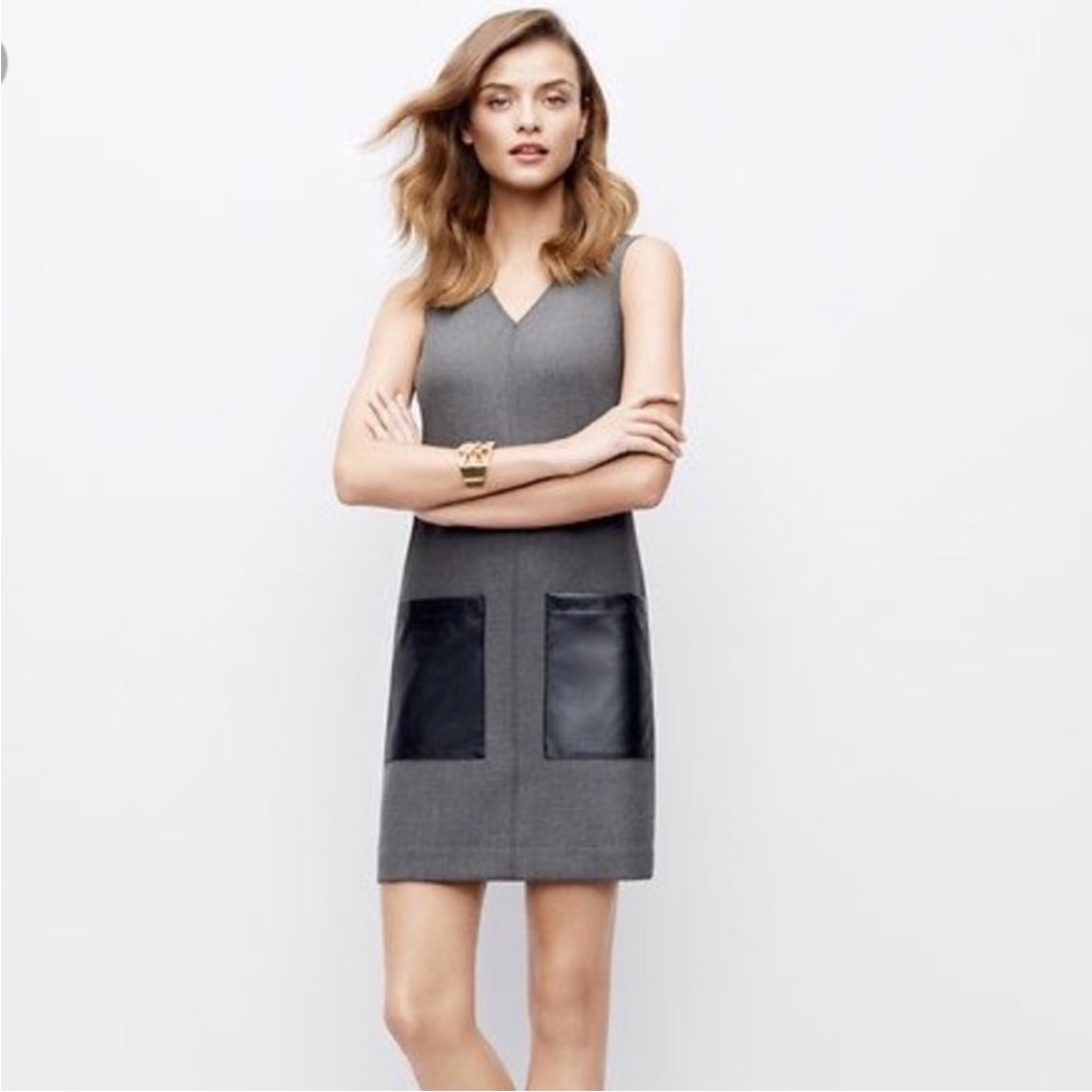 Ann Taylor Gray Sleeveless Dress with Black Pockets